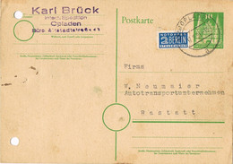 42179. Entero Postal OPLADEN (Alemania Zona Anglo Americana) 1951. Bizona. Stamp NOTOPFER Berlin - Amerikaanse-en Britse Zone