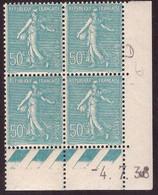 FRANCE N°362* TYPE SEMEUSE COIN DATE DU 4/7/1938 - 1930-1939