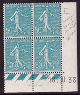 FRANCE N°362* TYPE SEMEUSE COIN DATE DU 18/10/1938 - 1930-1939