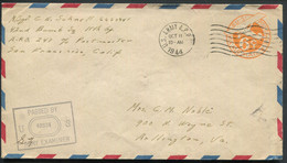 HAWAI -  ENTIER POSTAL 6c. ORANGE OBL. A.P.O. LE 11/10/1944 POUR USA AVEC CENSURE - TB - Hawaï