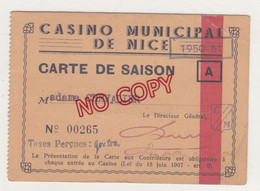 Au Plus Rapide Casino De Nice Carte De Saison Année 1950-1951 - Sin Clasificación