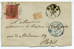 Lettre De ROME Avec Marque D'entrée ITALIE Par MODANE 5 (bleu) / Juillet 1873 - Marques D'entrées