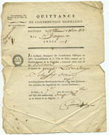 Section Révolutionnaire PARIS  / QUITTANCE DE CONTRIBUTION MOBILIAIRE Section Des Thermes / 1792 - 1701-1800: Precursori XVIII