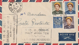 Lettre VIETNAM Cachet 15/8/1952 Emission Timbres Effigie De Sa Majesté NAM PHUONG +  ... Pour Poste Restante HanoÏ  TAXE - Viêt-Nam