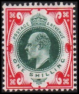 1902 - 1913. ENGLAND. Edward VII. 1 Shilling. Beautiful Hinged Stamp.  (Michel 114) - JF510296 - Nuevos