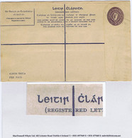 Ireland 1924 Registered Envelope 5d Violet Size H, No Imprint, Variety Short "L" In "Leitir", Unused - Ganzsachen