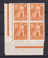 Bayern - 1920 - Michel Nr. 179 Viererblock Ecke - Postfrisch - Bayern
