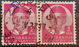 KING PETER II-2 DIN-PAIR-ERROR-BROKEN MARGIN-POSTMARK ZAGREB-CROATIA-YUGOSLAVIA-1935 - Ongetande, Proeven & Plaatfouten