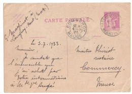 GARE DE LONGWY Carte Postale Entier 40c Paix Dest Commercy Ob 1933 Yv  281-CP1 Mill 249 - Standaardpostkaarten En TSC (Voor 1995)