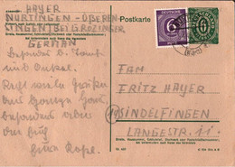 ! 1946 Ganzsache Aus Nürtingen, Württemberg Nach Sindelfingen, P901 - Zone AAS