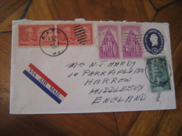 BATH Northampton Pennsylvania PA 1957 To Middlesex England 5 Stamp On Air Mail U533 Postal Stationery Cover USA - 1941-60