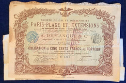 RARE ! 1909 SOCIÉTÉ DE GAZ ET ELECTRICITÉ PARIS-PLAGE OBLIGATION (action Share Emprunt Le-Touquet Pas-de-Calais France - Elektriciteit En Gas