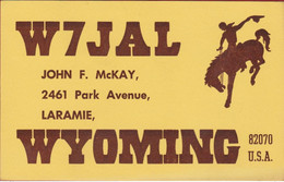 QSL Card Amateur Radio Funkkarte USA Wyoming Laramie Cowboy Rodeo Horse John McKay 1978 - Amateurfunk