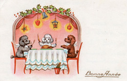 Carte, BONNE ANNEE,CHIEN,DOG,REPAS - Chiens