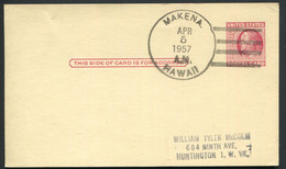 HAWAI -  ENTIER POSTAL 2c. ROUGE O.M. MAKENA LE 5/4/1957 POUR USA - TB & R - Hawaï