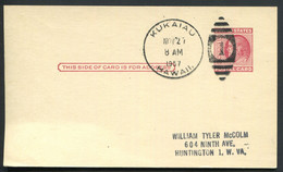 HAWAI -  ENTIER POSTAL 2c. ROUGE O.M. KUKAIAU LE 27/11/1957 POUR USA - TB & R - Hawaii