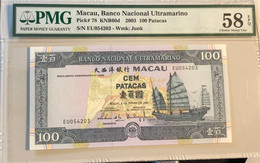 2003 BANCO NACIONAL ULTRAMARINO 100 PATACAS PICK#78 PMG58EPQ - Macao