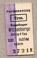 X6] BRD (DR) - Pappfahrkarte -- Rosenhagen - Wittenberge  ( Personenzug Erm  ) - Europe