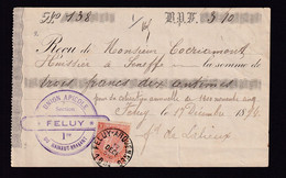 DDAA 351 - BELGIUM ABEILLE / BEE - Reçu TP Fine Barbe FELUY-ARQUENNES 1894 - Cachet Union Apicole Du Hainaut , FELUY - Abeilles