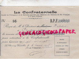 87- CHATEAUPONSAC-RECU LA CONFRATERNELLE SOCIETE PREVOYANCE MEDECIN CHEMINS DE FER -SNCF-DOCTEUR DEBELUT 1918 - Historical Documents