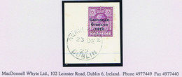 Ireland 1922-23 Thom Saorstat 3-line Ovpt On 6d Purple Used On First Day Piece, Clear GRANBY ROW DUBLIN 23 DE 22, Stains - Used Stamps