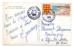 1955--beau Cachet  PARIS 125 Sur Cpsm 14 X 9  PARIS Avenue Opéra Pour 70- VY LES LURE......à Saisir - Manual Postmarks
