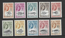 Tristan Da Cunha 1961 New Currency QEII Marine Life Definitives Short Set Of 10 To 10c Fish FM , 7.5c Thinned - Tristan Da Cunha