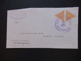 El Salvador Um 1920 Dreieck Marken Paar Briefstück / Briefvorderseite (VS) Via New Orleans / Vapor Nach Bautzen Sachsen - Salvador