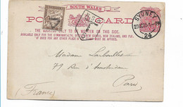 NSW107 / AUSTRALIEN - Gruss-Ganzsache Mit Sydney Town Hall 1905 Nach Paris Mit Strafportozahlung Bei Ankunft - Storia Postale