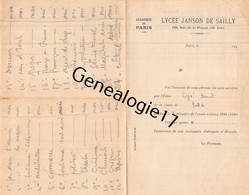 75 26823 PARIS SEINE 1940 LYCEE JANSON DE SAILLY Rue De La Pompe Bulletin De Note OGE BERAND - Diploma & School Reports