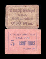 España Billete Local Set Ollería Valencia 5 Céntimos 0,50 Pesetas 1937 MBC VF - Andere & Zonder Classificatie