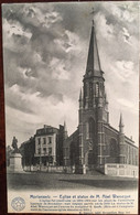 Cpa écrite En 1920, MORLANWELZ  - Eglise Et Statue De M. Abel Warocqué, Phototypie E. Desaix - Morlanwelz