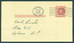 USA-CANAL ZONE. 1956 (24 July). Margarita - Colon / Panama. 2c Red Ovptd Stat Card. VF Used. SALE. - Non Classés