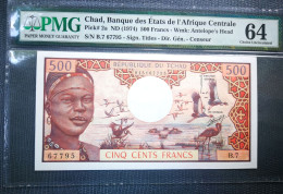 ️ Chad / Tchad 500 Francs 1974  P-2a  PMG Graded 64 ️ UNC ️ - Ciad