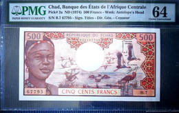 ️ Chad / Tchad 500 Francs 1974  P-2a  PMG Graded 64 ️ UNC ️ - Chad