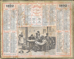 Calendrier Almanach Des Postes Et Télégraphes 1892 "La Partie Interrompue" Carton Double Face - Tamaño Grande : ...-1900