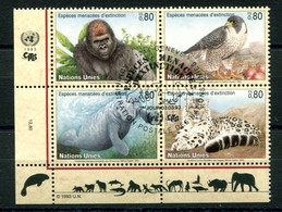 RC 21580 NATIONS UNIES GENEVE COTE 9,60€ N° 243 / 246 FAUNE PROTECTION DE LA NATURE BLOC DE 4 OBLITÉRÉ - Used Stamps