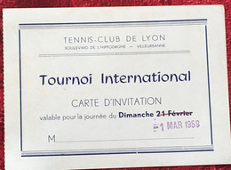 Tournoi International De Tennis Club De Lyon-☛Carte Invitation Billet Entrée -☛Publicité Vintage -dimanche 1er Mars 1959 - Tarjetas