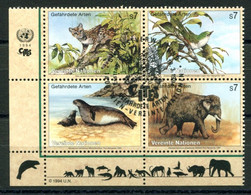 RC 21582 NATIONS UNIES VIENNE COTE 9,60€ N° 182 / 185 FAUNE PROTECTION DE LA NATURE BLOC DE 4 OBLITÉRÉ - Used Stamps