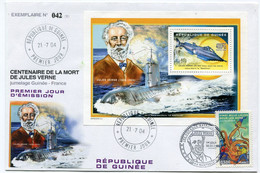 ENVELOPPE N°042 / 50 CENTENAIRE DE LA MORT DE JULES VERNE JUMELAGE GUINEE - FRANCE AVEC OBL GUINEE 1er JOUR 21-7-04 +... - Ecrivains