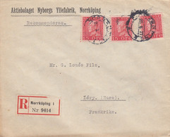 LETTRE. SUEDE. 1927. RECOMMANDE NORRKÖPING POUR LERY FRANCE. AKTIEBOLAGETNYBORGS YLLEFABRIK - Cartas