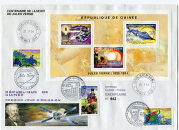 ENVELOPPE N°042 / 50 CENTENAIRE DE LA MORT DE JULES VERNE JUMELAGE GUINEE - FRANCE AVEC OBL GUINEE 1er JOUR 21-7-04 +... - Ecrivains