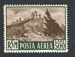 SAN MARINO 1951 POSTA AEREA 500 L. ** MNH  CENTRATO LUSSO - Airmail