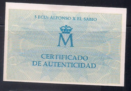 ESPAÑA 1990 - CERTIFICADO PARA LA MONEDA DE 5 ECU DE PLATA DEL AÑO 1990 - ALFONSO X EL SABIO - Autres & Non Classés