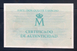 ESPAÑA 1994 - CERTIFICADO PARA LA MONEDA DE 5 ECU DE PLATA DEL AÑO 1994 - QUIJOTE Y SANCHO - Andere & Zonder Classificatie
