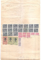 Factura Cu Antet " FAIANTA MODERNA " Si 17 Timbre Fiscale 1940 Contributia Pentru Apararea Tarii , Efigie Mihai . - Revenue Stamps