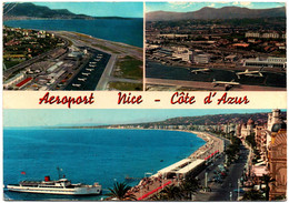 CPSM MULTI-VUES DE NICE  (ALPES MARITIMES)  AEROPORT NICE - CÔTE D'AZUR ET LA PROMENADE DES ANGLAIS - Aeronautica – Aeroporto