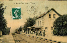 Andrézieux * Vue Sur La Gare * Arrivée Du Train * Ligne Chemin De Fer De La Loire * Cpa Toilée Colorisée - Andrézieux-Bouthéon