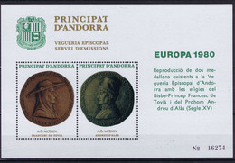 Andorra (Spanish) 1980  CEPT, EUROPA 80 Reproduction Of Two Medallions  Souvenir Sheet - Sonstige & Ohne Zuordnung