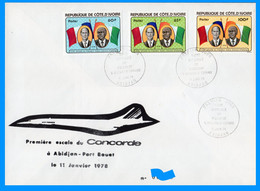 FDC Grande Enveloppe 1er Jour Première Escale Concorde Abidjan 1978 - Ivory Coast (1960-...)